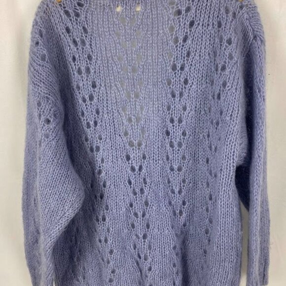 Chelsea Young Lt. Blue Mohair V Neck Loose Knit Sweater Women's Large - Picture 10 of 13